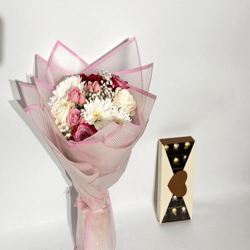 Classic Fresh Flower Bouquet with Premium Chocolate Box 100