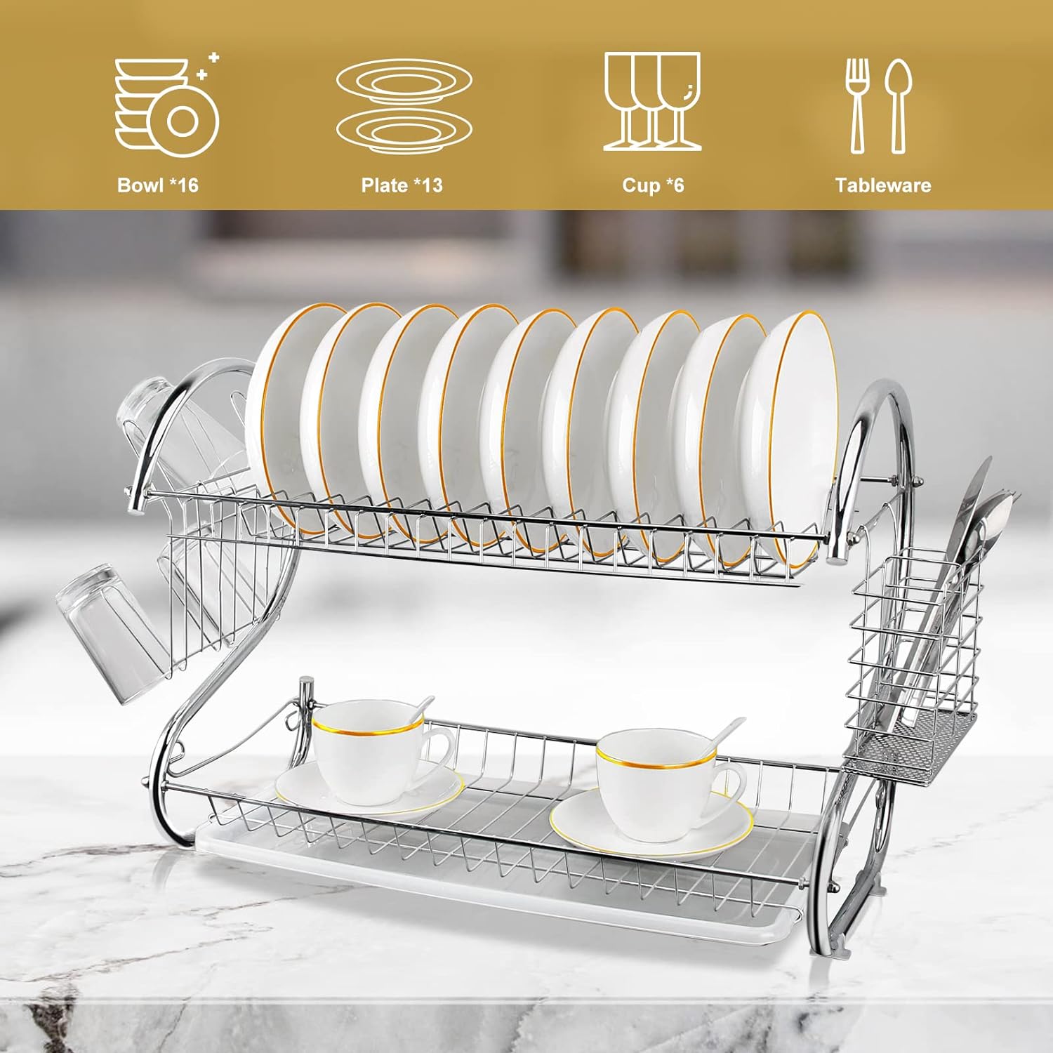 Stainless Steel Double Layer Dish Rack Multi Function Storage Rack Drain Rack S Shaped Dish Rack Cutlery Drying Rack