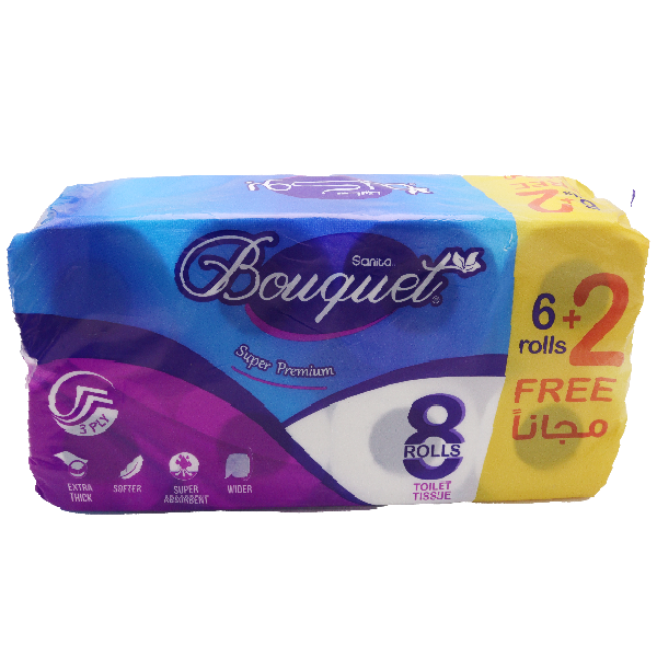 Sanita Bouquet Toilet Paper 6+2 Rolls 3 Ply