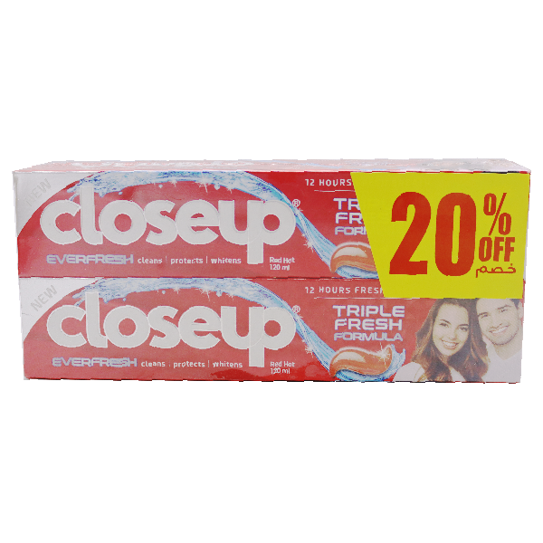 Close-Up Deep Action Anti-Bacterial Red Hot Toothpaste 2X120ml @20% Off