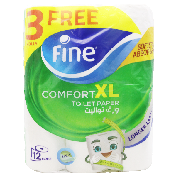 Fine Toilet Tissue Cmfrt Xl.250 Sheets 2 Plies 9+3 Rolls.