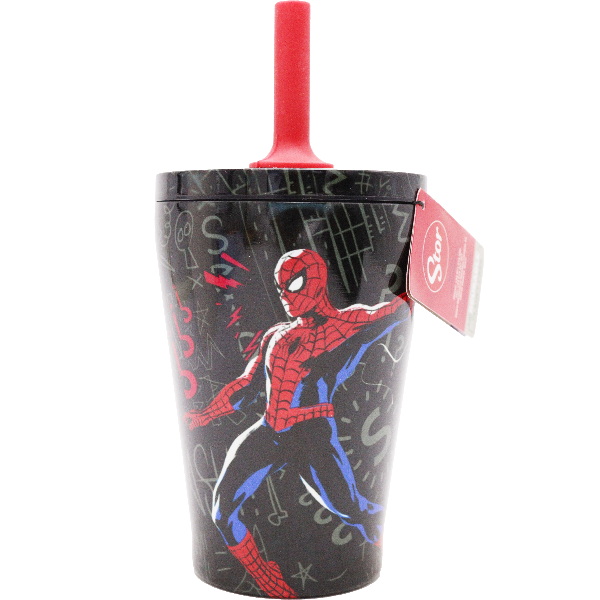 Stor Dw Stainless Steel Silicone Straw Tumbler Spiderman Black Board 360ml Tst14