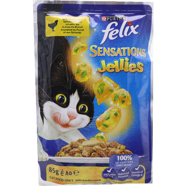 Purina Felix Sensations Jellies Chicken And Spinach In Jelly Wet Cat Food