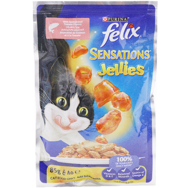 Purina Felix Sensation Jellies Cat Food With Salmon And Tomato Flavors