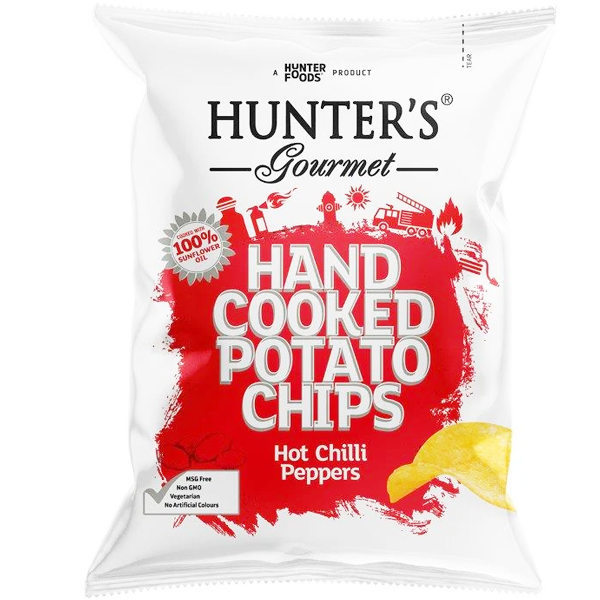 Hunter's Gourmet Hand Cooked Potato Chips Hot Chilli Pepper 125g