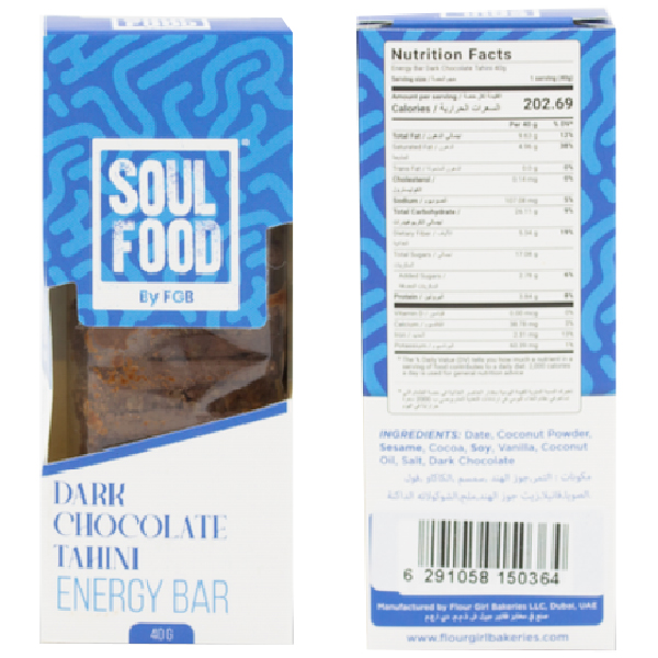 Soul Food Snack Bar Dark Chocolate Thahini Energy Bar 40g